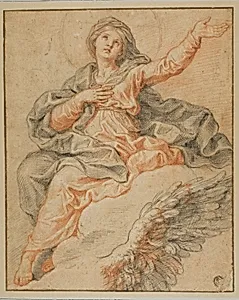 Madonna Seated on Clouds and Sketch of Angel's Wing by Style of Charles de Lafosse