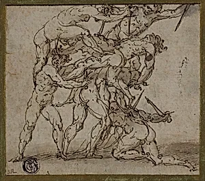 Male Nudes Locked in Combat with Daggers