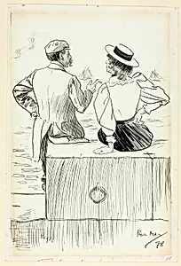 Man and Woman Sitting on Wharf