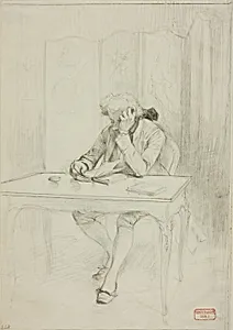 Man in Eighteenth-Century Dress, Seated at Table and Reading