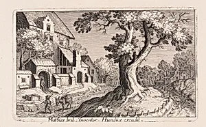 Man with a Donkey walking by a Village, from Topographia Variarum Regionum