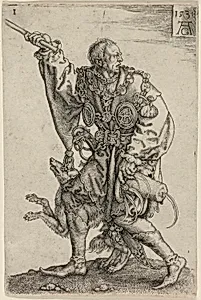 Master of Ceremonies with a Dog, plate one from the Large Wedding-Dancers by Heinrich Aldegrever