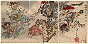 May: Shoki the Demon Queller Riding on a Tiger, Subjugating Goblins, from the series "Of the Twelve Months: the Fifth (Junikagetsu no uchi: gogatsu)"