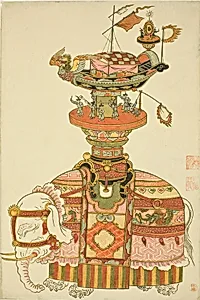 Mechanical Elephant with Festival Barge and Korean Musicians