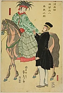 Merchants of Yokohama: French Woman on Horseback (Yokohama shokan, Furansujin umanori no zu)