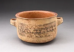 Minature Handled Bowl with Textile-like Design by Inca