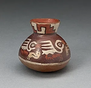 Miniature Jar Depicting Abstract Birds and Fish by Nasca