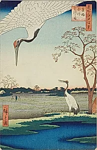 Minowa, Kanasugi, Mikawashima, No.102 from the series “One Hundred Famous Views of Edo (Meisho Edo hyakkei)” by Utagawa Hiroshige