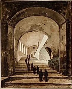 Monks on the Staircase of the Villa of Maecenas at Tivoli