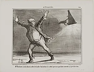 Monsieur Babinet decides to personally shut down the sun in order for his predictions to be fulfilled, plate 386 from Actualités by Honoré-Victorin Daumier