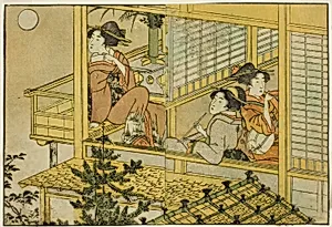 Moon-Viewing Party, from the illustrated book "Picture Book: Flowers of the Four Seasons (Ehon shiki no hana)," vol. 2 by Kitagawa Utamaro