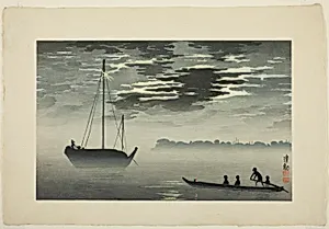 Moonlight through the Clouds off the Haneda Coast by Kobayashi Kiyochika
