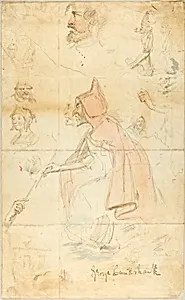 Mother Shipton (recto); Sheet of Sketches: Fleur-de-Lis and Figures (verso) by George Cruikshank