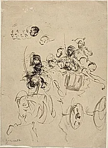 Napoleonic Army Coach with Sketches of Heads