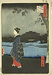 Night View of Matsuchi Hill and the San’ya Canal (Matsuchiyama San’yabori yakei), from the series "One Hundred Famous Views of Edo (Meisho Edo hyakkei)" by Utagawa Hiroshige