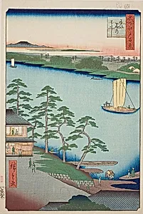 Niijuku Ferry (Niijuku no watashi), No.93 from the series "One Hundred Famous Views of Edo (Meisho Edo hyakkei)" by Utagawa Hiroshige