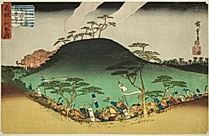 No. 3: Yoshitsune's Night Attack Against the Taira Army at the Battle of Mount Mikusa (Sankai, Mikusa gassen Yoshitsune Heijin batsu yoru utsu), from the series "The Life of Yoshitsune (Yoshitsune ichidaiki no uchi)" by Utagawa Hiroshige