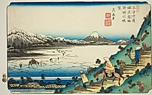 No. 31: View of Lake Suwa from Shiojiri Pass (Sanjuichi: Shiojiri toge Suwa no kosui chobo), from the series "[Sixty-nine Stations of the] Kisokaido" by Keisai Eisen