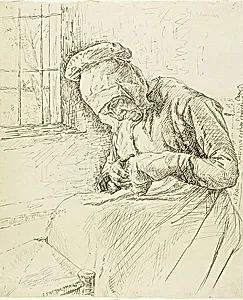 Old Woman Mending at the Window