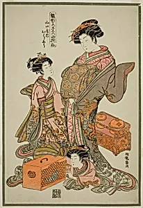 Oshu of the Yamaguchiya, from the series "Models for Fashion: New Designs as Fresh as Young Leaves (Hinagata wakana no hatsu moyo)" by Isoda Koryusai
