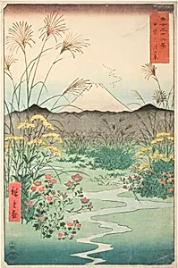 Otsuki Plain in Kai Province (Kai Otsuki no hara), from the series "Thirty-six Views of Mount Fuji (Fuji sanjurokkei)" by Utagawa Hiroshige