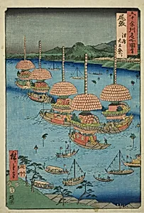 Owari Province: Tenno Festival at Tsushima (Owari, Tsushima Tenno matsuri), from the series "Famous Places in the Sixty-odd Provinces (Rokujuyoshu meisho zue)" by Utagawa Hiroshige
