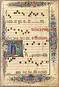 Page from a Choirbook with Christ and a Pharisee in a Historiated Initial “D”