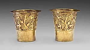 Pair of Beakers Depicting Birds in a Cornfield