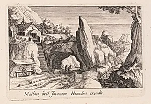 Pair of Figures Walking Under a Rock Bridge, from Topographia Variarum Regionum