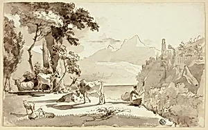 Pastural Landscape with Woman Spinning