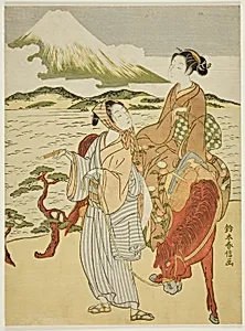 Pausing to admire Mt. Fuji (parody of Ariwara no Narihira's journey to the east) by Suzuki Harunobu