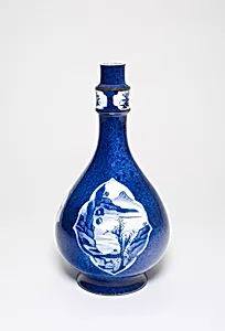 Pear-Shaped Vase with Buddhist Symbols and a Landscape Scene in Cartouches by Unknown