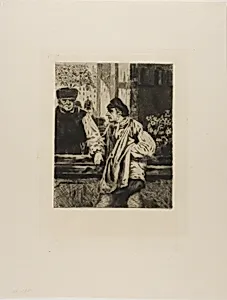 Plate from l'Assommoir (man leaning on bar)