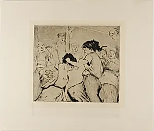 Plate from l'Assommoir (two women fighting, with onlookers)
