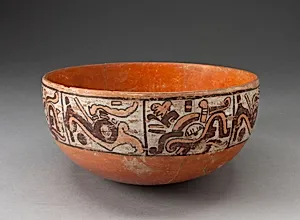 Polychrome Bowl Depicting Eight Abstract Motifs on Exterior