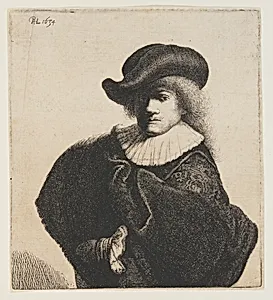 Portrait of Rembrandt Wearing a Soft Hat and Embroidered Coat