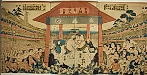Procession of Wrestlers for a Fundraising Match (Kanjin ozumo dohyo-iri no zu) by Utagawa Yoshimune