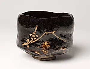 Raku Ware Teabowl with Image of Mount Fuji
