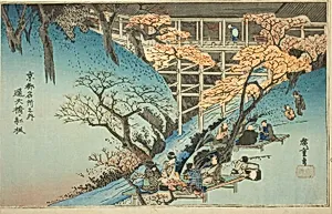 Red Maple Trees at the Tsuten Bridge (Tsutenkyo no momiji), from the series "Famous Places in Kyoto (Kyoto meisho no uchi)" by Utagawa Hiroshige