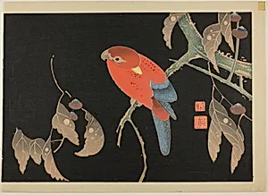 Red Parrot on the Branch of a Tree