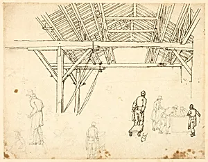 Rejected Study, possibly for an illustration of the Custom House, from Microcosm of London (recto); Sketches of Workers with Barrels (verso)
