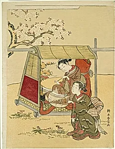 Resting in a Palanquin Beneath Cherry Blossoms by Suzuki Harunobu