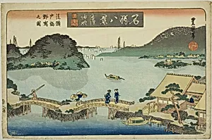 Returning Sails at Kanazawa, View of Nojima from Seto Bridge (Kanazawa kihan, Setobashi yori Nojima no zu), from the series "Eight Views of Famous Places (Meisho hakkei)"