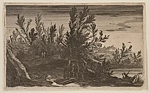 Riders on a Wooded Path to Left of Pond, from Six Landscapes