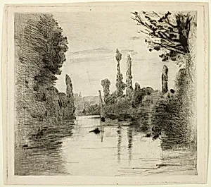 River Scene with Boat (Large plate)