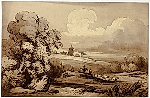 Rolling Hills with Windmill and Sheep
