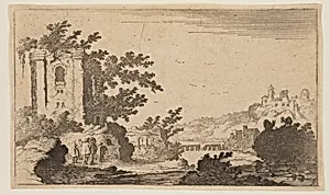 Ruins to Left of a River in Hilly Country, from Twelve Landscapes