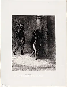 Saint Anthony: "Beneath her long hair, which covered her face, I thought I recognized Ammonaria", plate 1 of 6 by Odilon Redon