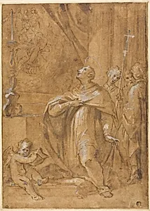 San Carlo Borromeo Adoring an Image of the Birth of the Virgin