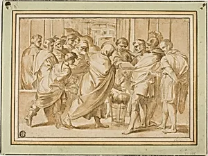 Scene from Roman History, with Draped Figure Presenting Book to Ruler
